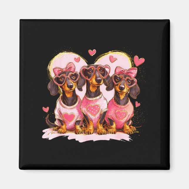 Imã Retro Dachshund With Heart Sungles Valentine's Day (Frente)