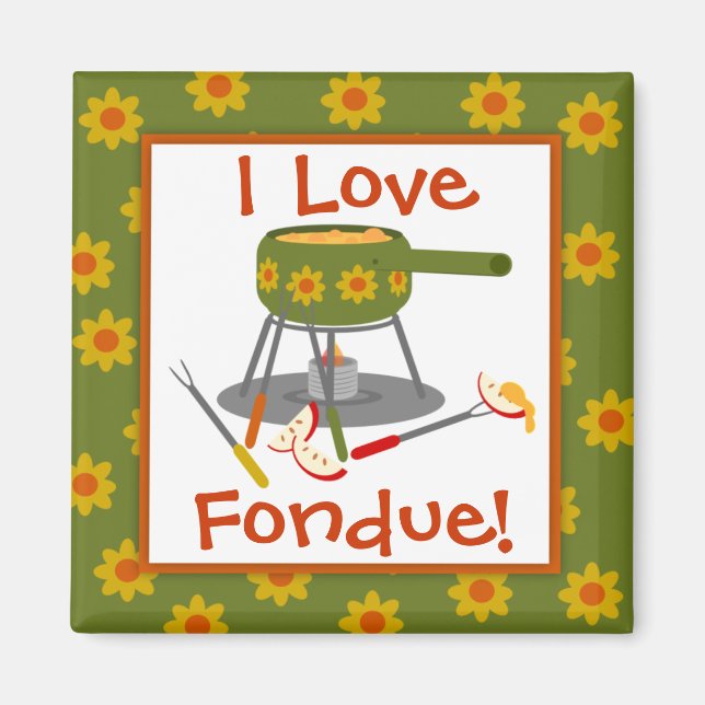 Imã Retro Daisy Fondue Pote I Love Fondue (Frente)