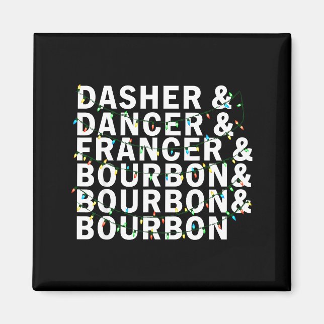 Imã Retro Dasher Dancer Prancer Bourbon Natal Diversão (Frente)