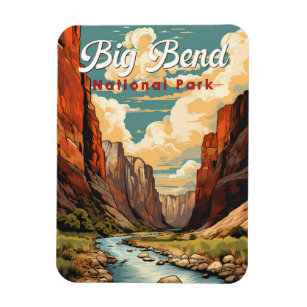 Ímã Retro de Ilustração do Parque Nacional Big Bend