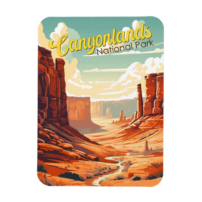 Ímã Retro de Ilustração do Parque Nacional Canyonlands (Vertical)