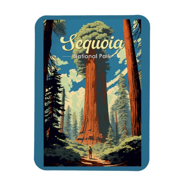 Ímã Retro de Ilustração do Parque Nacional Sequoia (Vertical)