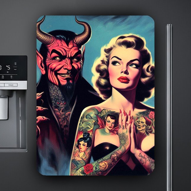 Ímã Retro Diabólico Tatuado Pin-up (Criador carregado)