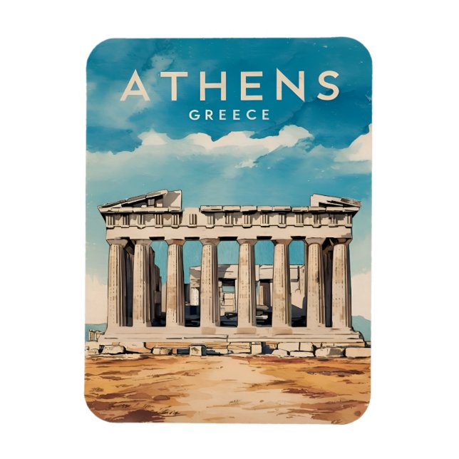 Ímã Retro do Partenon da Grécia de Atenas viagens vint (Vertical)