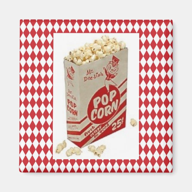 Imã Retro do século médio 1950 Sr. Delish Popcorn Magn (Frente)