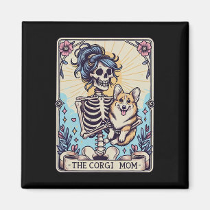 Imã Retro Engraçado Corgi Mãe Tarot Card Skeleton Hall