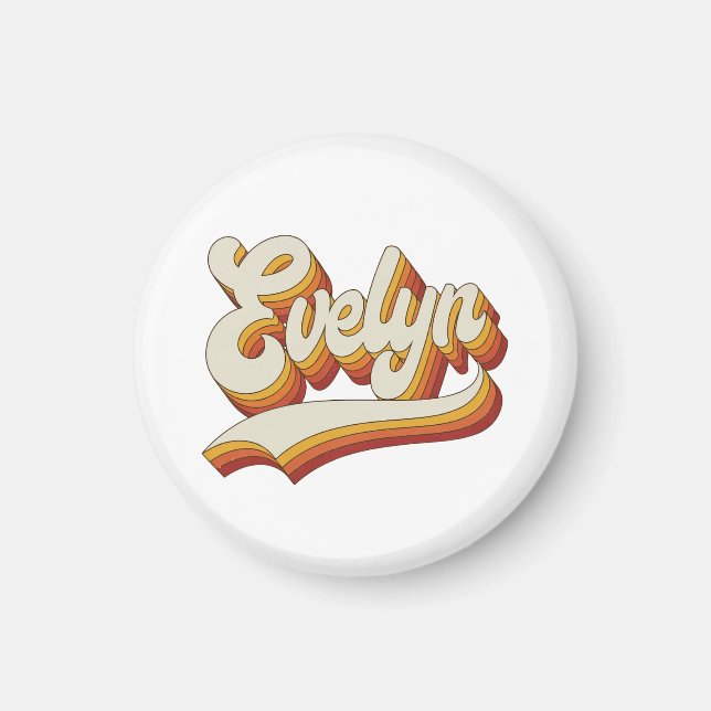 Imã Retro Evelyn Name 70s Vintage Design (Frente)