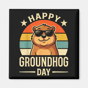 Imã Retro Feliz Dia do Groundhog Legal Dia do Ground H