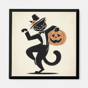 Imã Retro Feliz Halloween Dançando Gato Negro