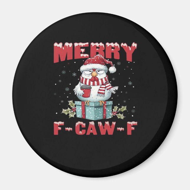 Imã Retro Feliz Natal F-Caw-F Frango (Frente)