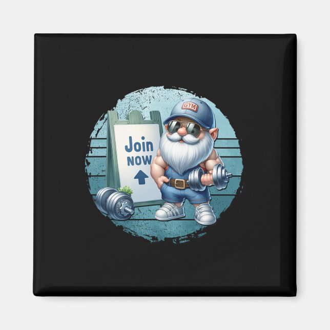 Imã Retro Fitness Gnome In Gym Outfit With Dumbbells V (Frente)