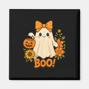 Imã Retro Floral Boo Ghost Pumpkin Arco Halloween Mulh