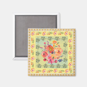 Imã Retrô floral de coloração aquática artística legal