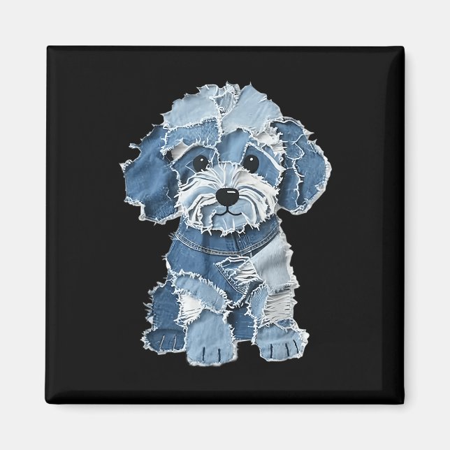 Imã Retro Funny Denim Patch Animal Dog Print  (Frente)