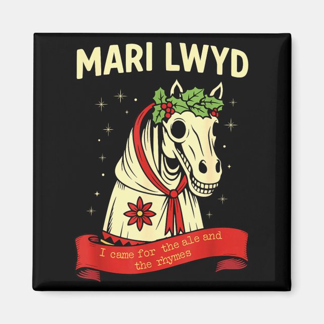 Imã Retro Funny Folklore Skeleton Horse Mari Lwyd Yule (Frente)