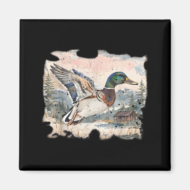 Imã Retro Funny Mallard Duck Waterfowl Hunting Cozy Se (Frente)