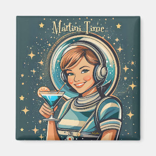 Imã Retro Futurista Garota Astro Tempo de Martini