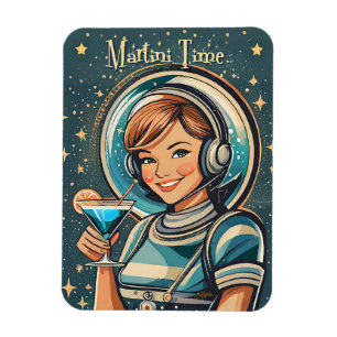 Ímã Retro Futurista Hora do Astro Girl Martini