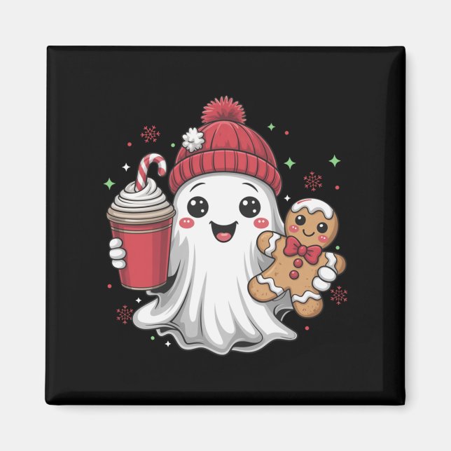 Imã Retro Ghost Beanie Christmas Holiday Xmas Coffee G (Frente)