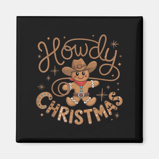 Imã Retro Gingerbread Cowboy Western Howdy Christmas U (Frente)
