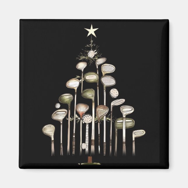 Imã Retro Golf Club Christmas Tree Golfing Xmas Golfer (Frente)
