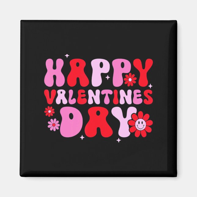 Imã Retro Groovy Happy Valentines Day Hearts Love Wome (Frente)