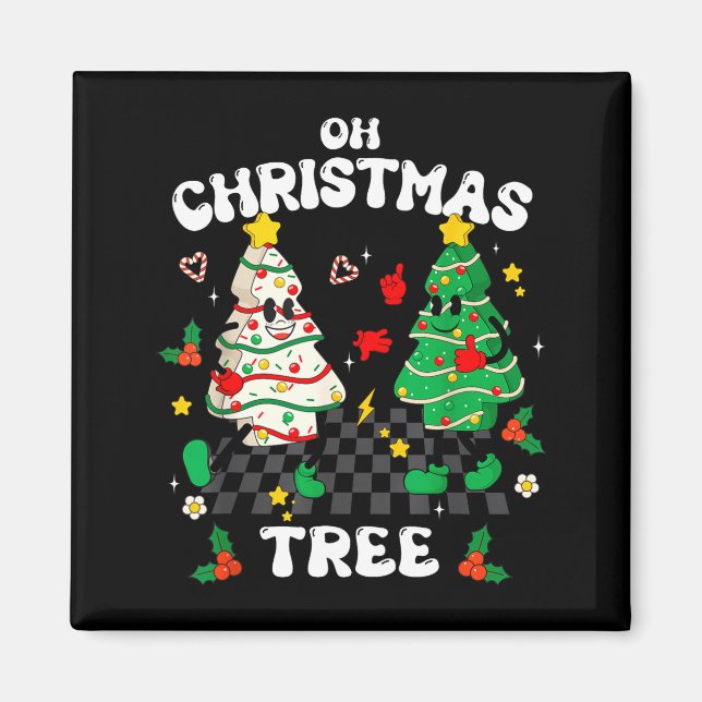 Imã Retro Groovy Oh Christmas Tree Cake Pajamas Xmas K (Frente)