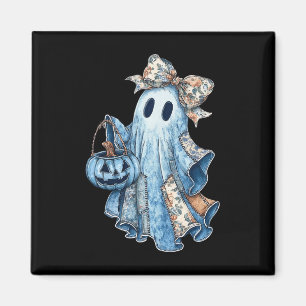 Imã Retro Halloween Blue Denim Ghost Spooky Ghost Ghos