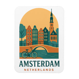 Ímã Retro Holanda - Canal Vintage de Amsterdã