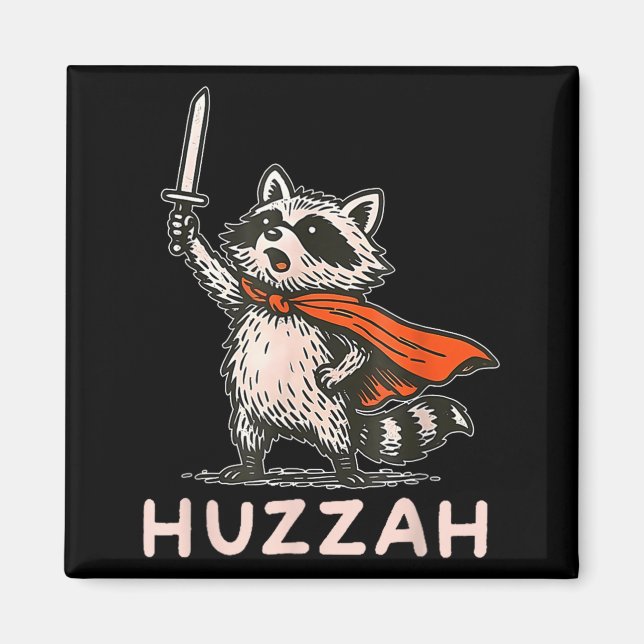 Imã Retro Huzzah Raccoon Knight Funny Sword Meme Quote (Frente)