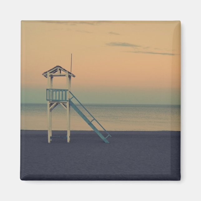Imã Retro Lifeguard Beach Tower Sunset Photo (Frente)