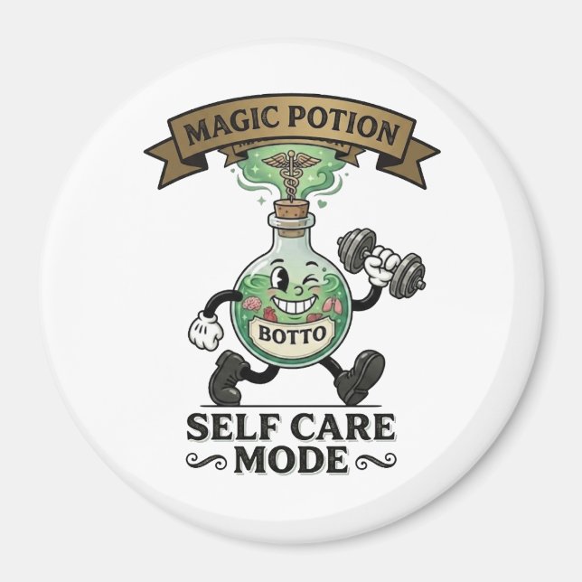 Imã Retro Magic Potion Self Care Mode Fitness Gift (Frente)