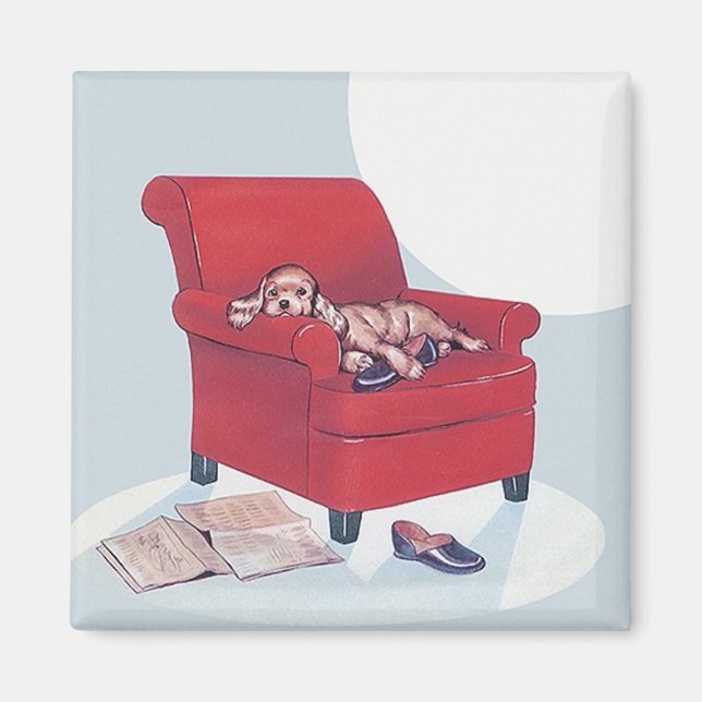 Imã Retro Magnet ~ Cocker Spaniel Dog com lipper do Pa (Frente)