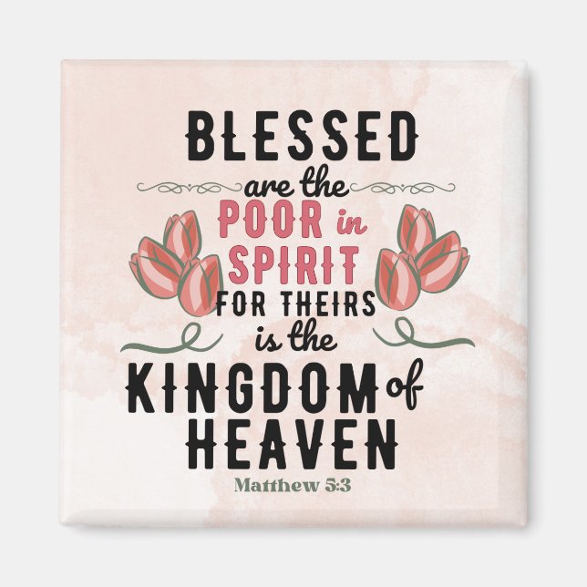 Imã Retro Matthew 5:3 Tulipas Aquarela (Frente)