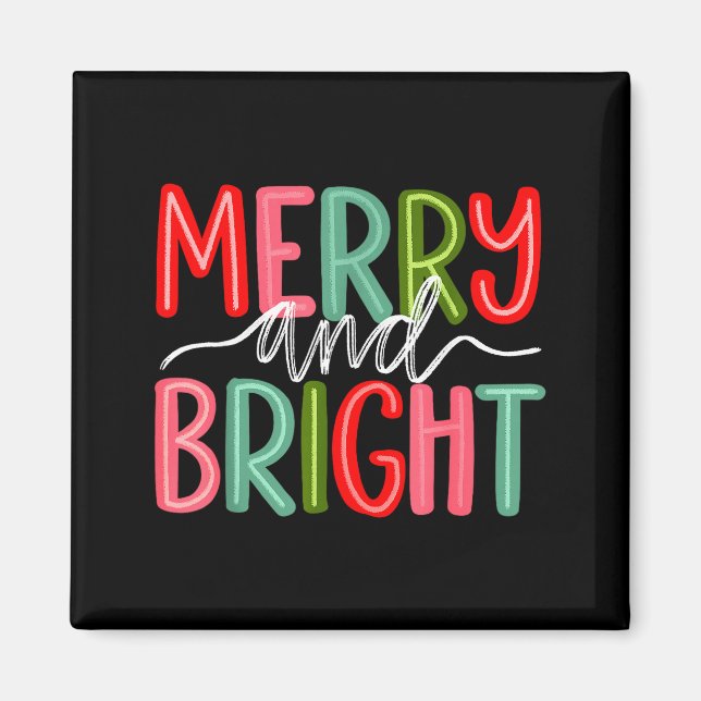 Imã Retro Merry And Bright Christmas Holiday Xmas Fami (Frente)