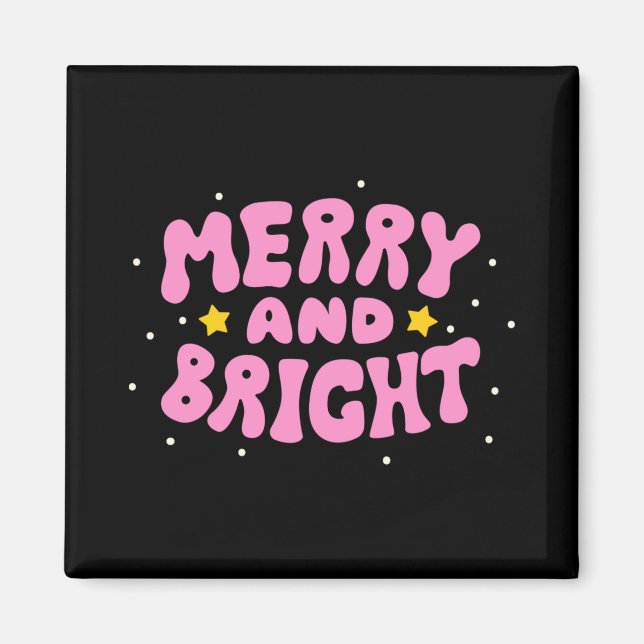 Imã Retro Merry And Bright Holiday Design  (Frente)