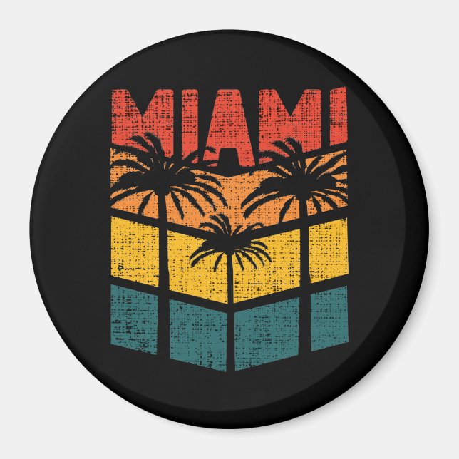 Imã Retro Miami Florida Beach Souvenir Palm Tree 80s (Frente)