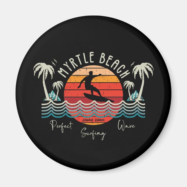 Imã Retro Myrtle Beach Surfing (Frente)