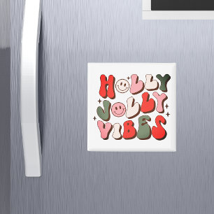 Imã Retro Natal Holly Jolly Vibes Feriados de Trendy