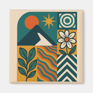 Imã Retro Nature Abstrato Art-Modern Geométrico Floral