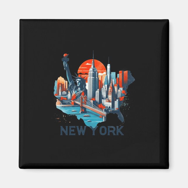 Imã Retro New York Skyline Silhouette  (Frente)