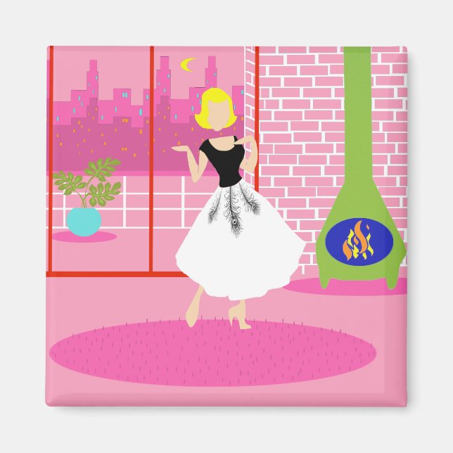 Imã Retro no ímã cor-de-rosa (Frente)