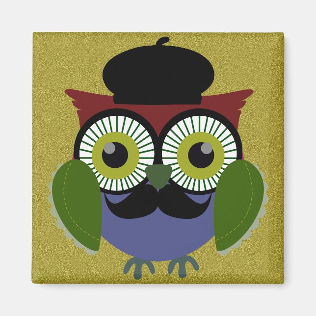 Imã Retro Owl com bigode (Frente)