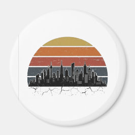 Imã Retro Paisagem Urbana da Cidade dos Anos 80 Pôr do