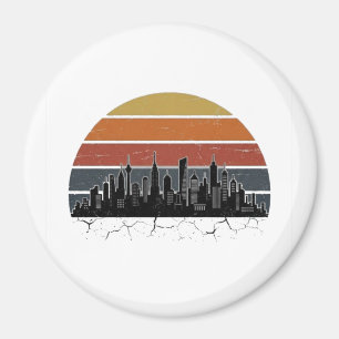 Imã Retro Paisagem Urbana da Cidade dos Anos 80 Pôr do