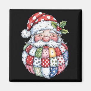 Imã Retro Patchwork Santa Claus Feliz de Natal