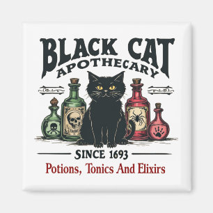 Imã Retro Preto Assustador Gato-Apoteário Witchy Wicca