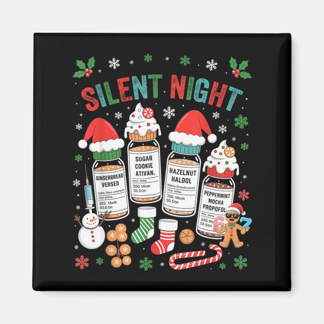 Imã Retro Profol Silent Night Icu Nurses Funny Merry C (Frente)