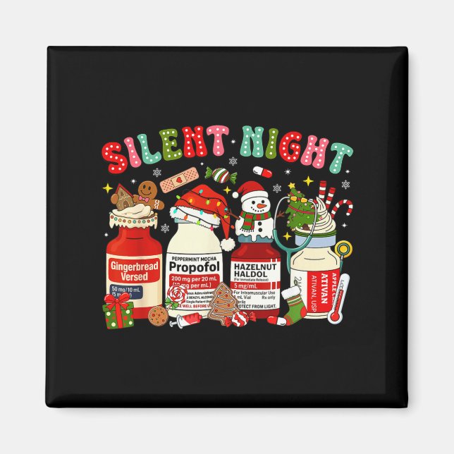 Imã Retro Profol Silent Night Icu Nurses Funny Merry C (Frente)