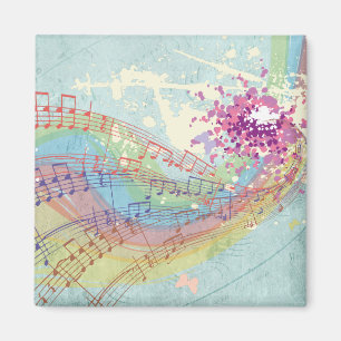 Imã Retro Rainbow e Music Notes em uma Textura Shabby